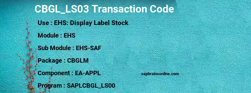 SAP CBGL_LS03 transaction code