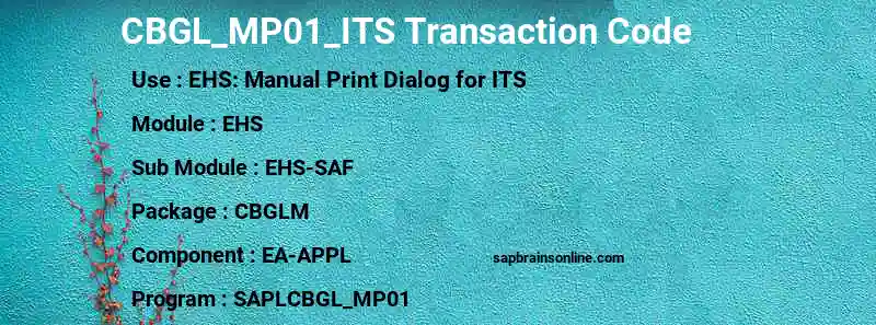 SAP CBGL_MP01_ITS transaction code