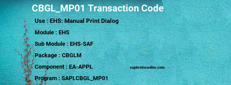 SAP CBGL_MP01 transaction code