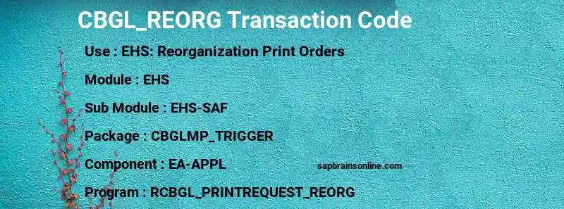 SAP CBGL_REORG transaction code