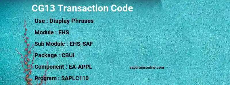 SAP CG13 transaction code