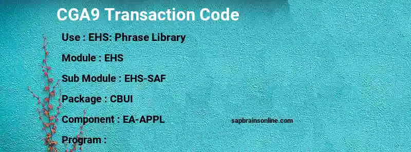 SAP CGA9 transaction code