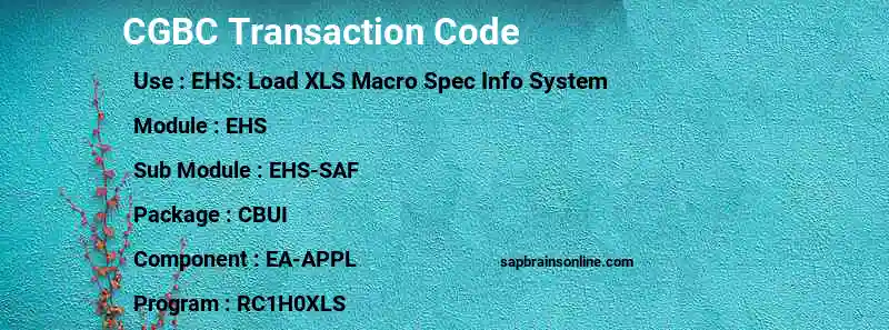 SAP CGBC transaction code