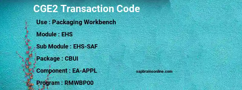 SAP CGE2 transaction code