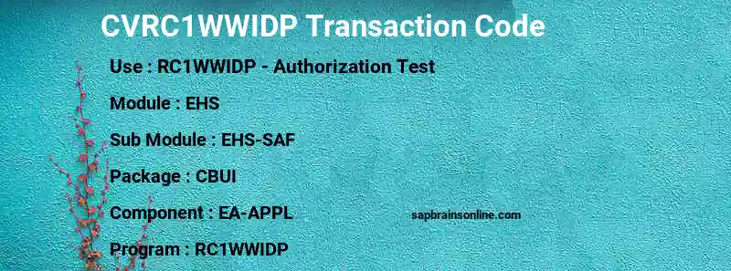 SAP CVRC1WWIDP transaction code