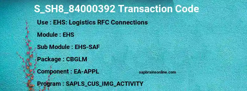 SAP S_SH8_84000392 transaction code