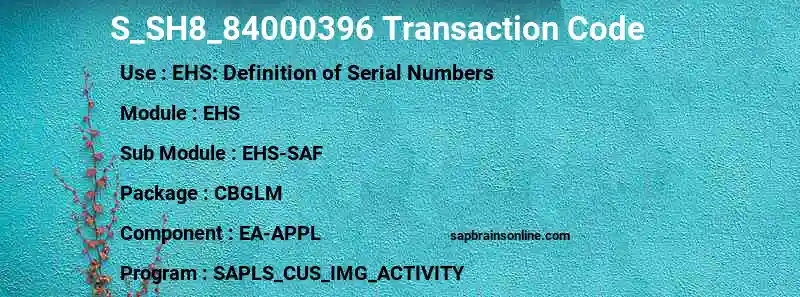 SAP S_SH8_84000396 transaction code