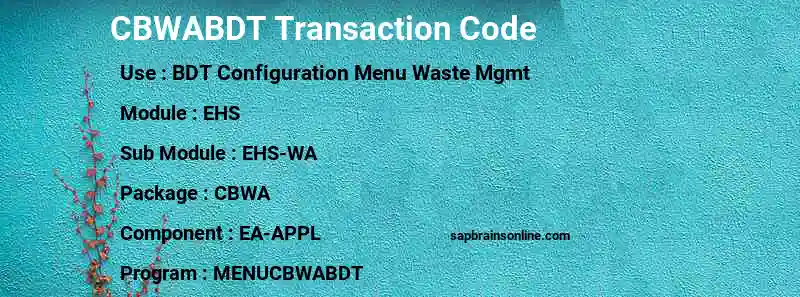 SAP CBWABDT transaction code