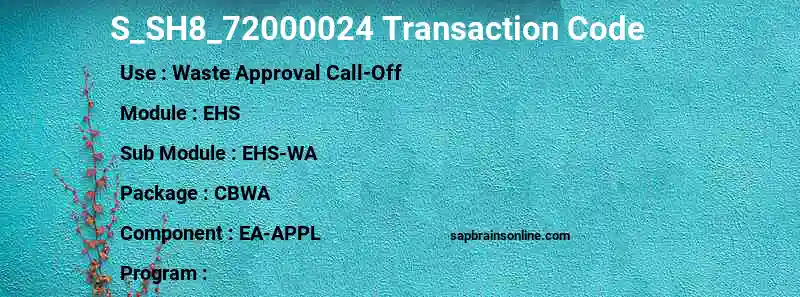 SAP S_SH8_72000024 transaction code