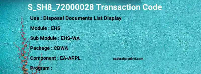 SAP S_SH8_72000028 transaction code