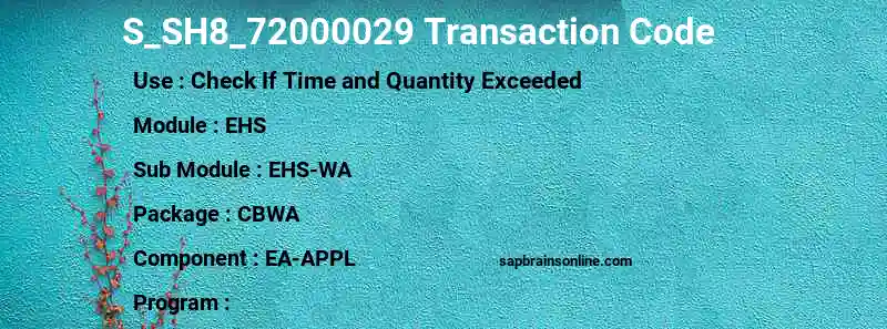 SAP S_SH8_72000029 transaction code