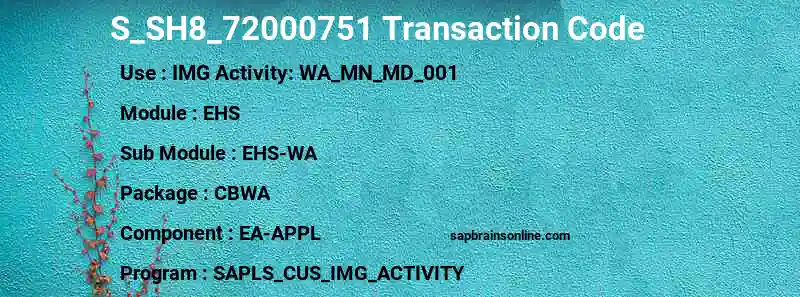 SAP S_SH8_72000751 transaction code