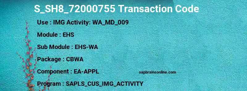 SAP S_SH8_72000755 transaction code