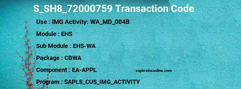 SAP S_SH8_72000759 transaction code