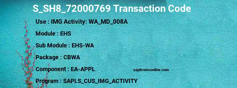 SAP S_SH8_72000769 transaction code