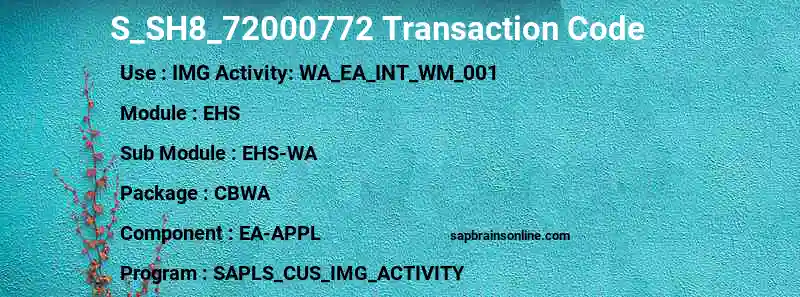 SAP S_SH8_72000772 transaction code