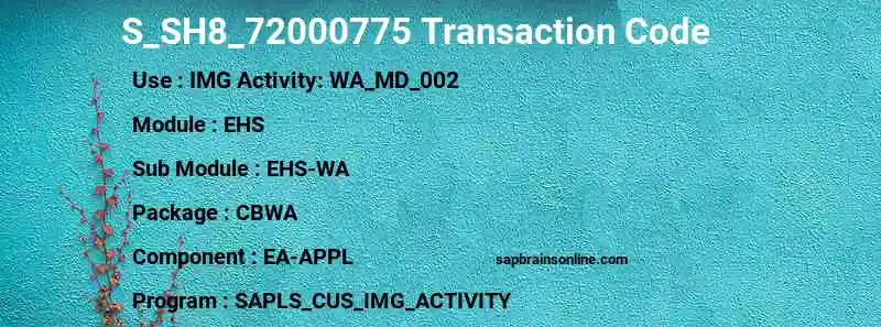 SAP S_SH8_72000775 transaction code