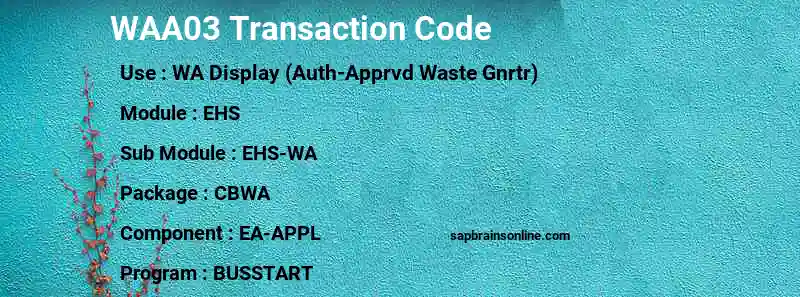 SAP WAA03 transaction code