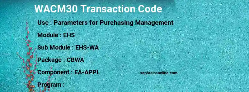 SAP WACM30 transaction code