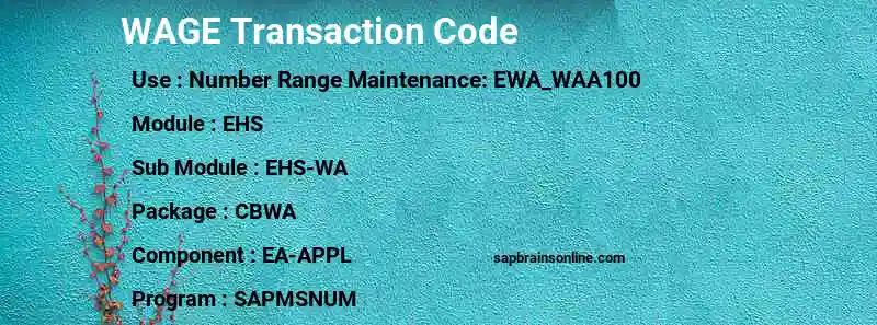 SAP WAGE transaction code