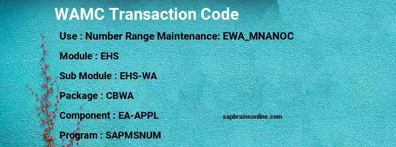 SAP WAMC transaction code
