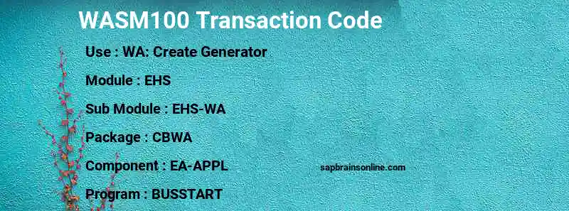 SAP WASM100 transaction code