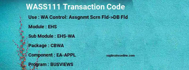 SAP WASS111 transaction code