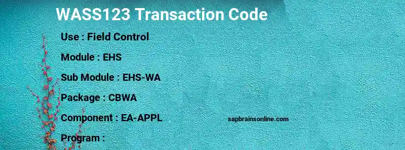 SAP WASS123 transaction code
