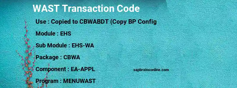SAP WAST transaction code