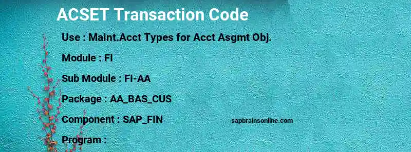 SAP ACSET transaction code