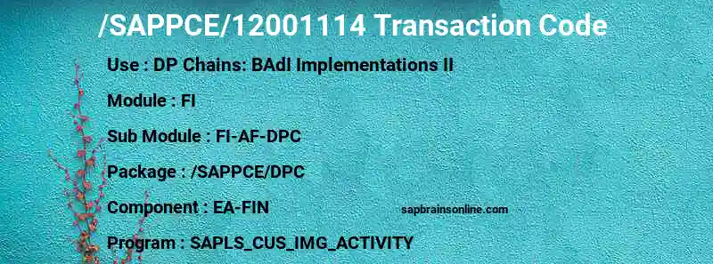 SAP /SAPPCE/12001114 transaction code