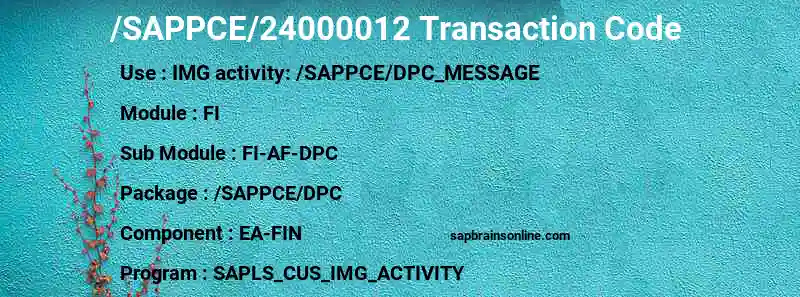 SAP /SAPPCE/24000012 transaction code
