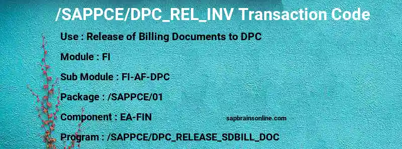 SAP /SAPPCE/DPC_REL_INV transaction code