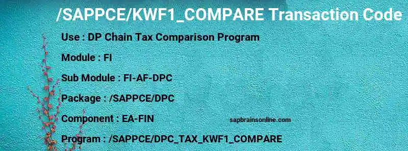 SAP /SAPPCE/KWF1_COMPARE transaction code