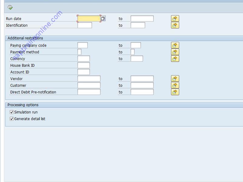 SAP F_DD_PRENOTIF_DEL tcode screenshot