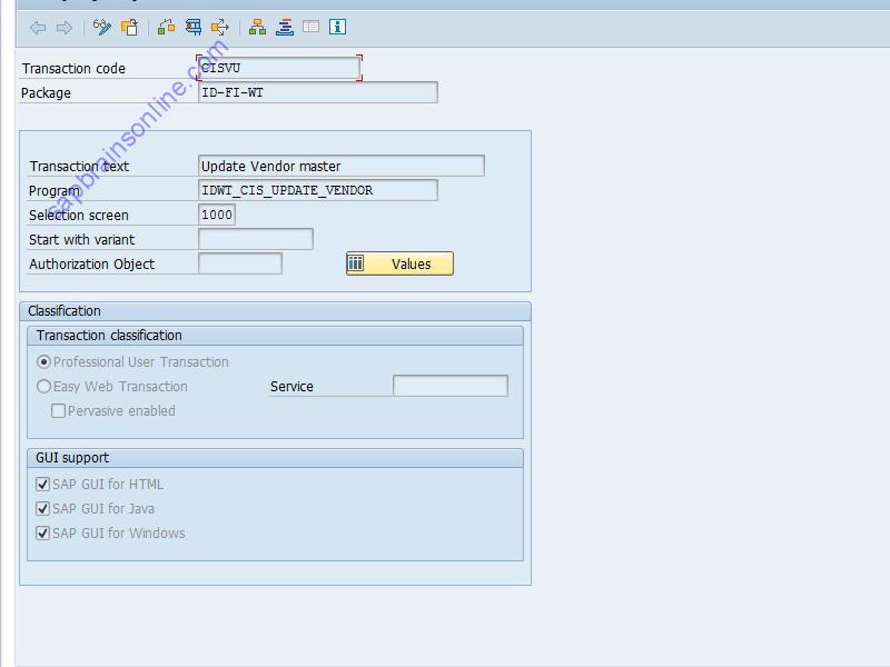 SAP CISVU tcode technical details