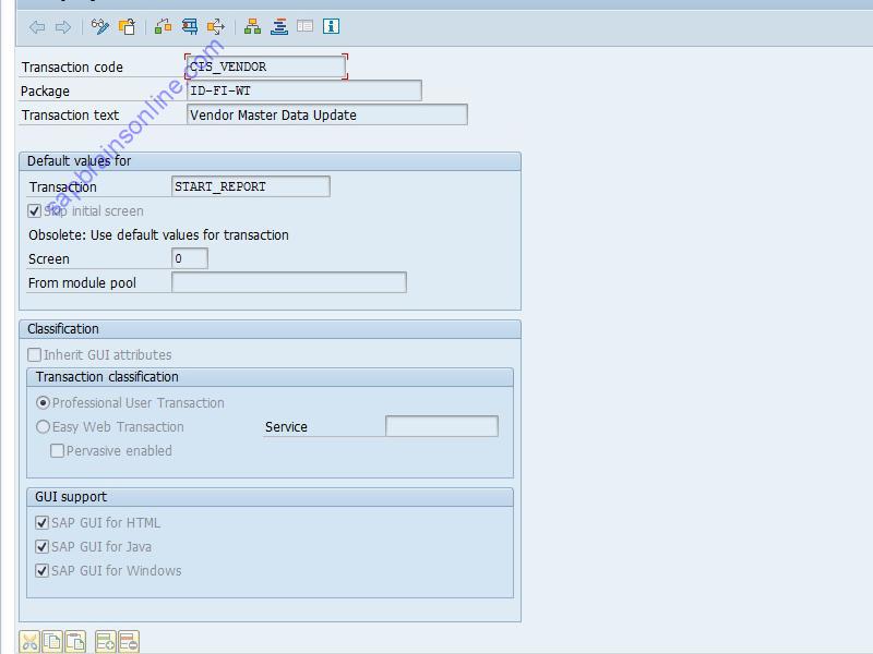 SAP CIS_VENDOR tcode technical details