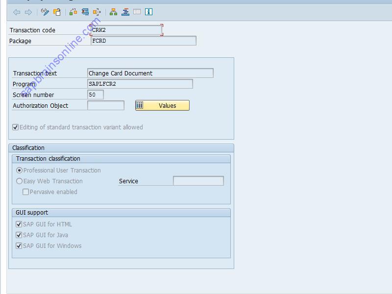 SAP CRK2 tcode technical details