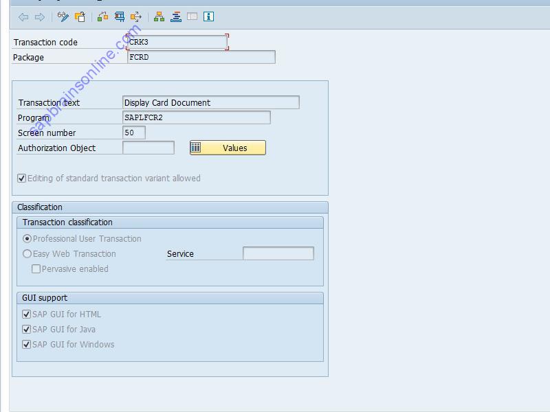 SAP CRK3 tcode technical details