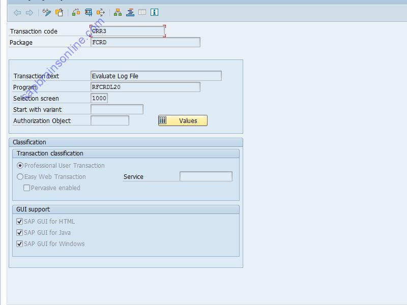SAP CRR3 tcode technical details