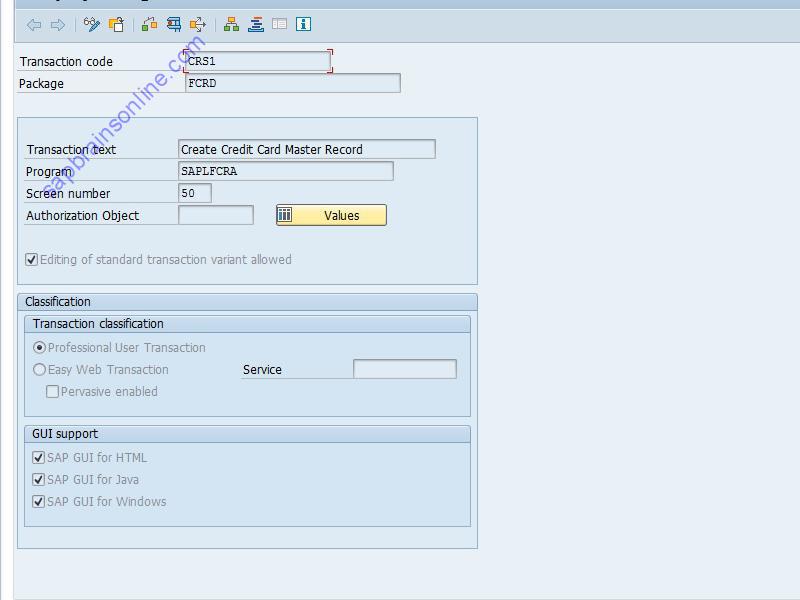 SAP CRS1 tcode technical details
