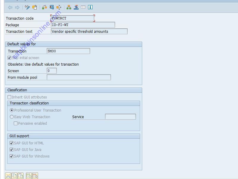 SAP FIWTRCT tcode technical details