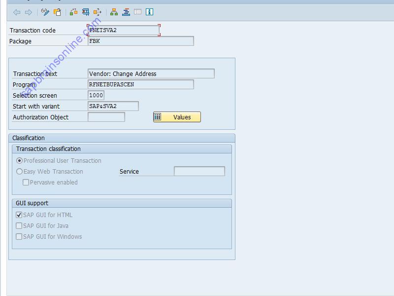 SAP FNETSVA2 tcode technical details