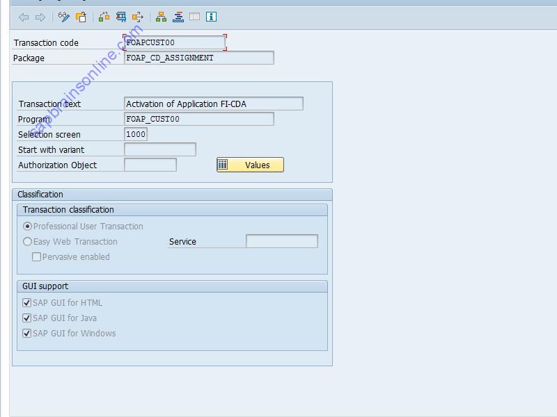 SAP FOAPCUST00 tcode technical details