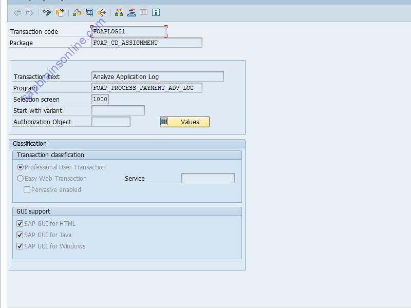 SAP FOAPLOG01 tcode technical details