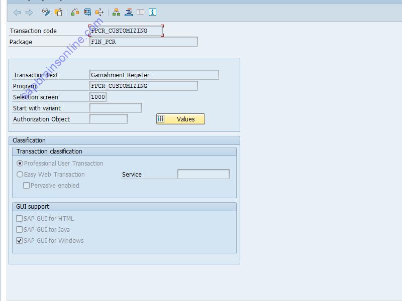 SAP FPCR_CUSTOMIZING tcode technical details