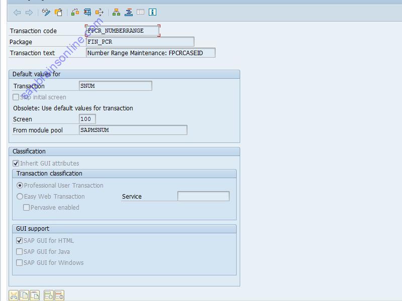 SAP FPCR_NUMBERRANGE tcode technical details
