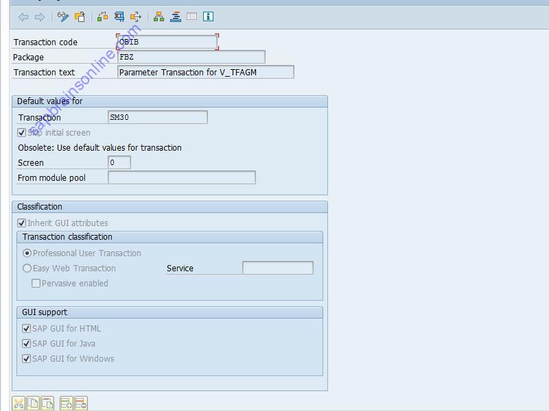 SAP OBIB tcode technical details