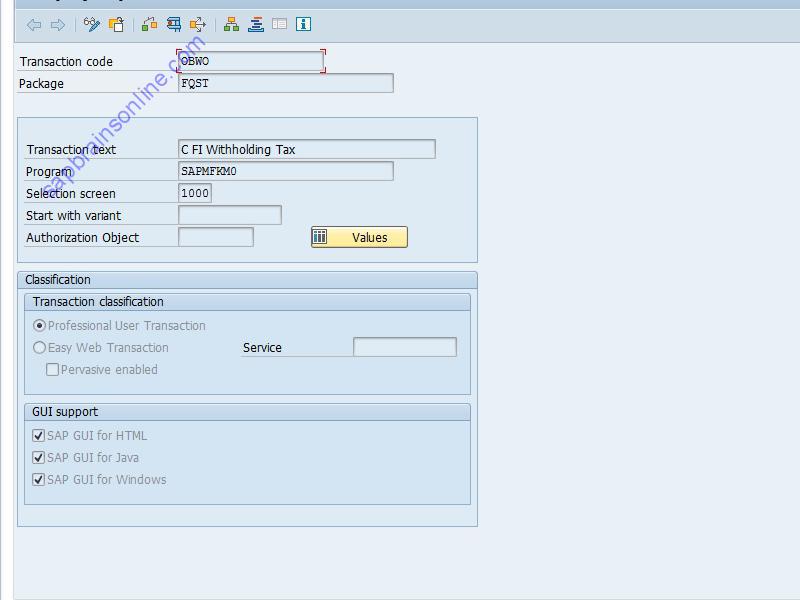 SAP OBWO tcode technical details