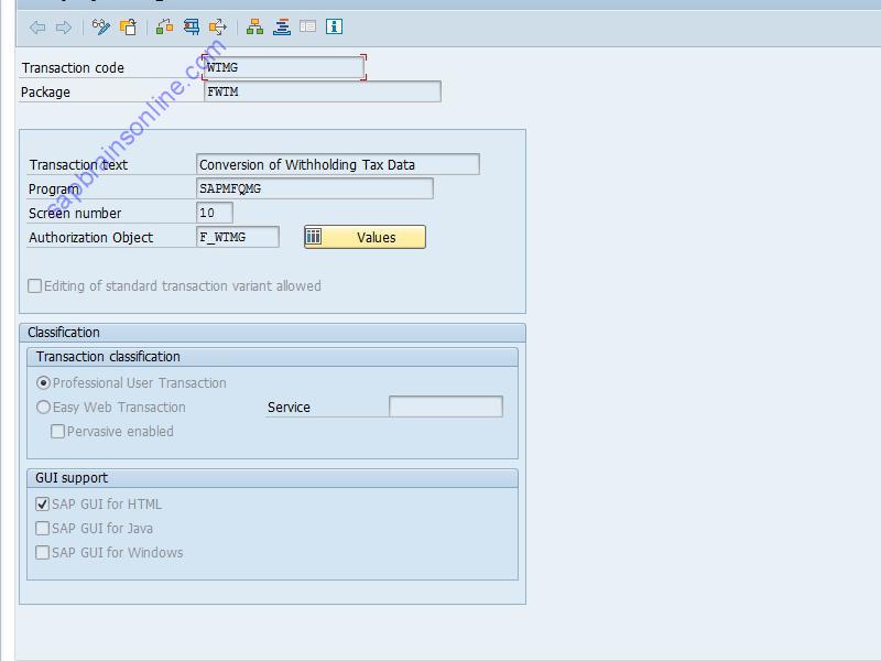 SAP WTMG tcode technical details
